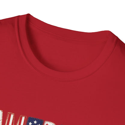 American Flag Patchwork Style Letters T-Shirt | Patriotic Fourth of July Tee