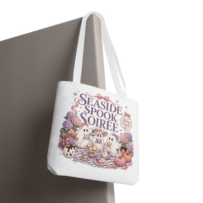 Seaside Spook Soiree Tote Bag | Halloween Ghost Picnic Illustration