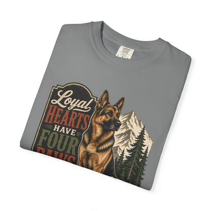 Loyal Hearts Have Four Paws German Shepherd T-shirt | Mountain Forest Dog Design