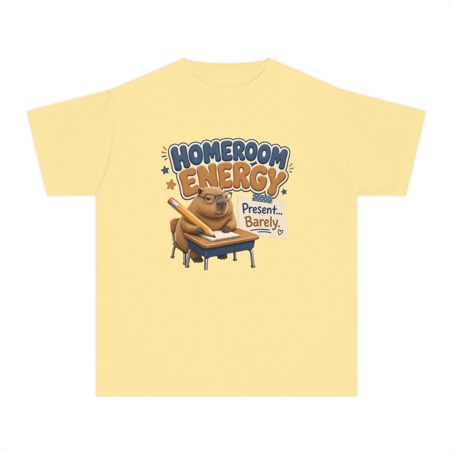 Homeroom Energy Sloth on Desk Youth Tee | Funny School Illustration