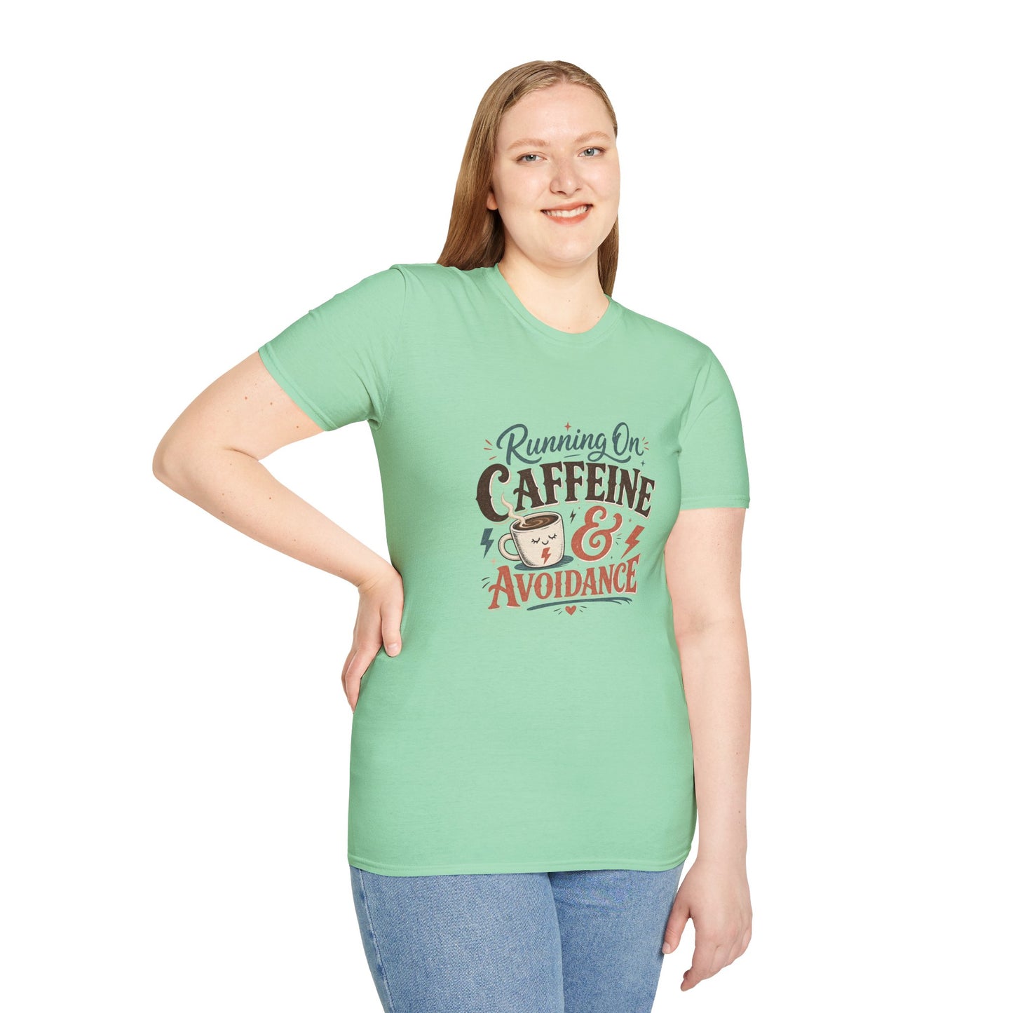 Running On Caffeine & Avoidance T-Shirt | Funny Coffee Quote Tee