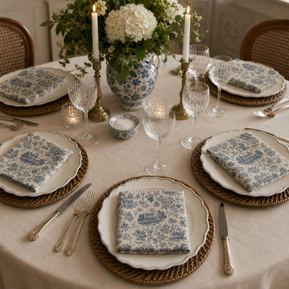 French Harvest Toile Landscape Pattern Cotton Napkin | Table Linen