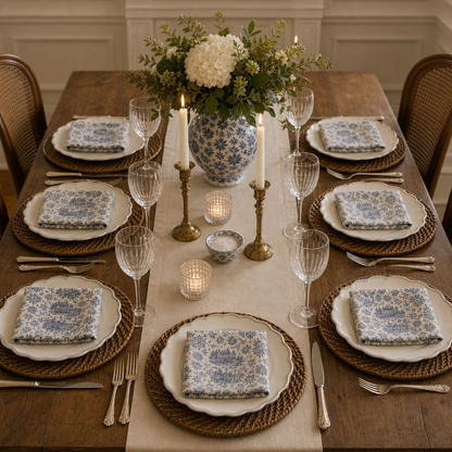 French Harvest Toile Landscape Pattern Cotton Napkin | Table Linen