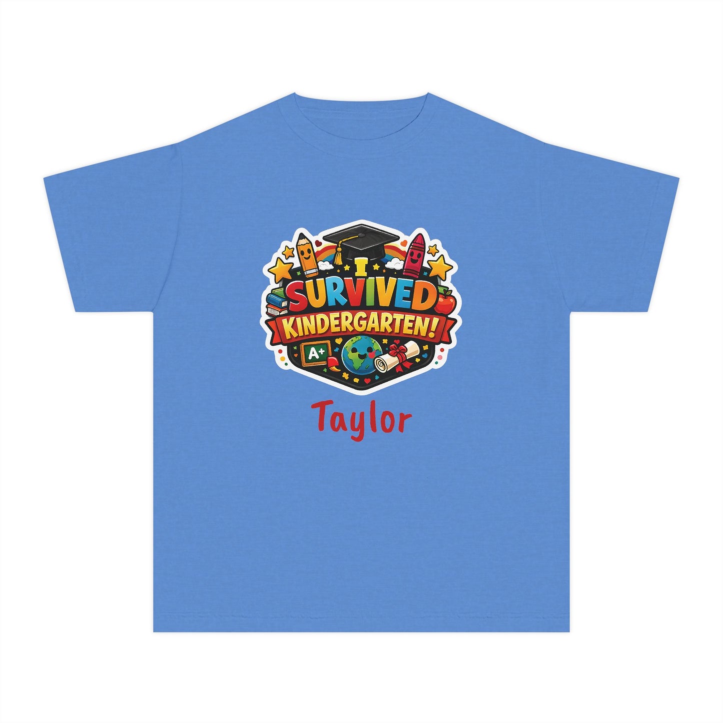 I Survived Kindergarten T-shirt | Kids Graduation Tee, Personalized Name Option