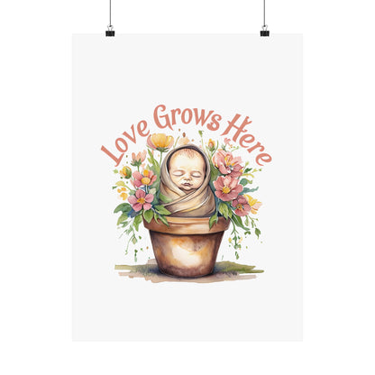 Love Grows Here Wall Art, Floral Nursery Print, Baby Shower Decor, Inspirational Poster, New Parent Gift, Home Decor, NICU Wall Art