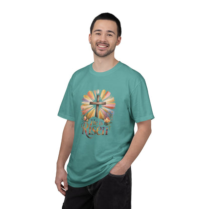 He Is Risen cross sunrise design T-Shirt | Easter faith floral
