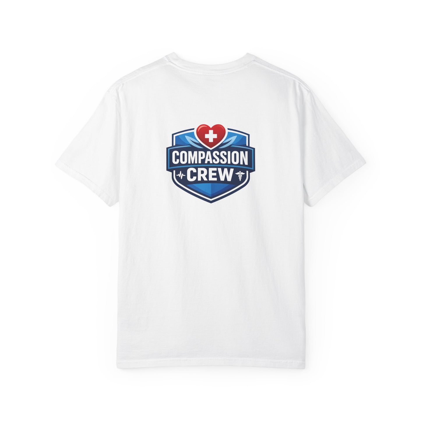 Compassion Crew heart logo Healthcare Worker T-Shirt | Personalized Name Tee