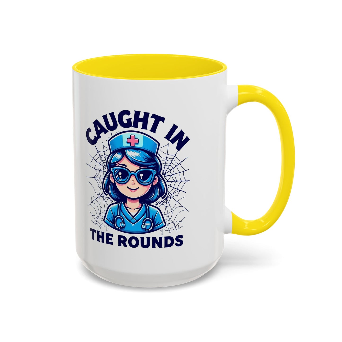 Nurse Coffee Mug, Cute Nursing Gift, Healthcare Appreciation, Fun Spider Design, Caught in the Rounds Mug