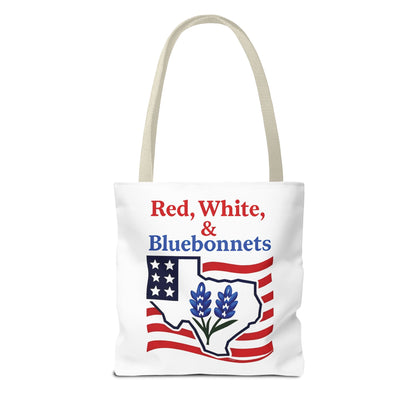Texas Patriot Tote Bag, Red White and Bluebonnets, Independence Day Accessory, Summer Travel Bag, Gift for Texans, Stylish Grocery Tote