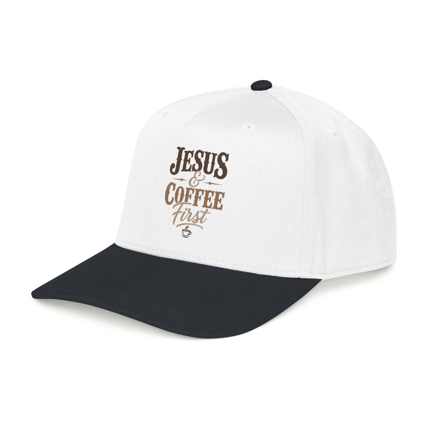 Jesus & Coffee First Mid Profile Baseball Cap | Christian Script Logo