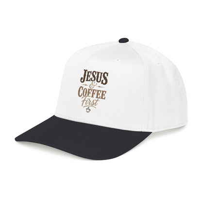 Jesus & Coffee First Mid Profile Baseball Cap | Christian Script Logo