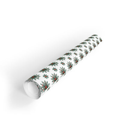 Green Poinsettia Pattern Wrapping Paper Roll | Holiday Floral Gift Wrap