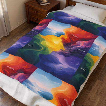 Emotion Color Map Neurodivergent Blanket Velveteen Plush Blanket | Abstract Rainbow Landscape