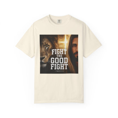 Fight the Good Fight T-shirt | Jesus and Lion Faith Graphic