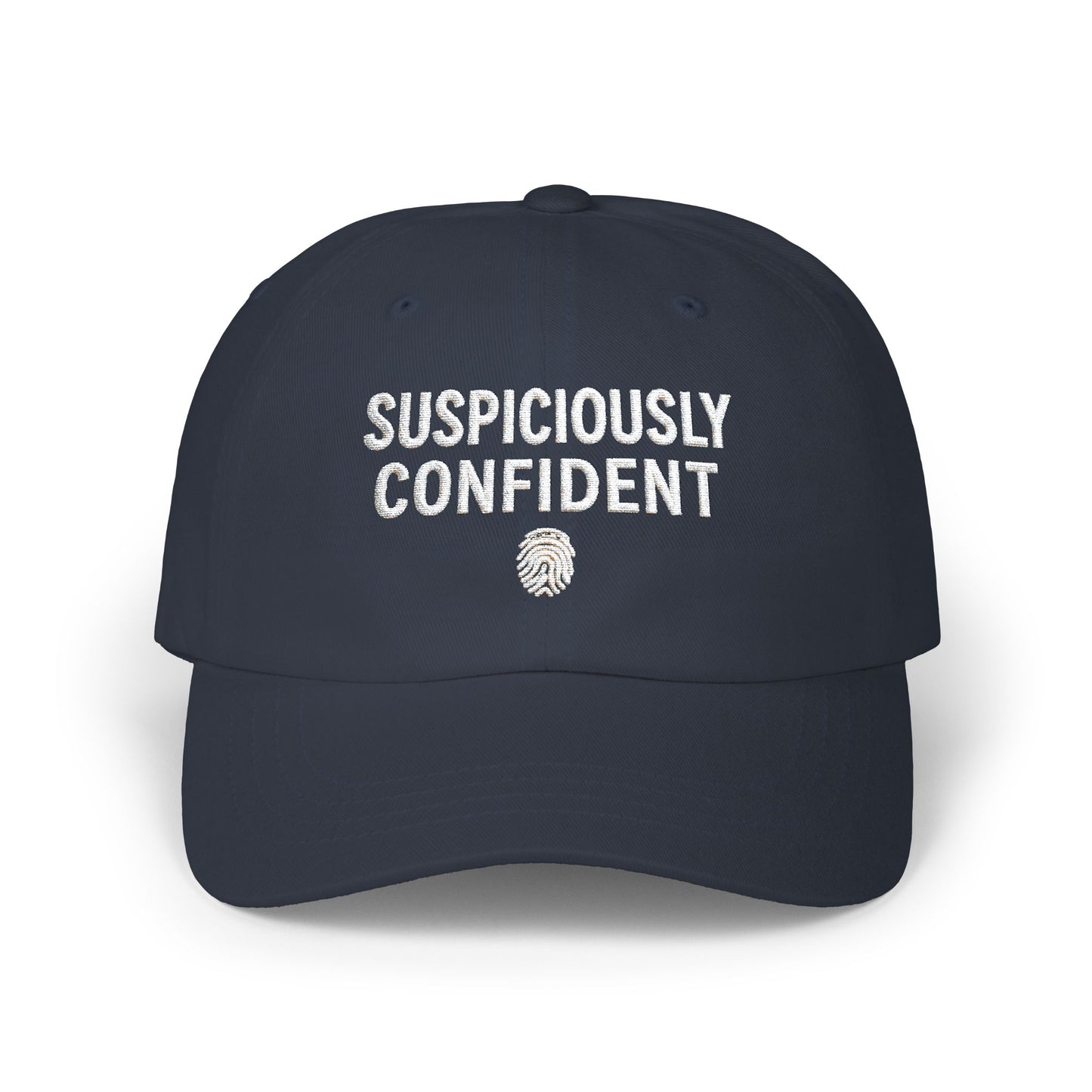 Suspiciously Confident Dad Cap | Embroidered Text, Fingerprint Accent