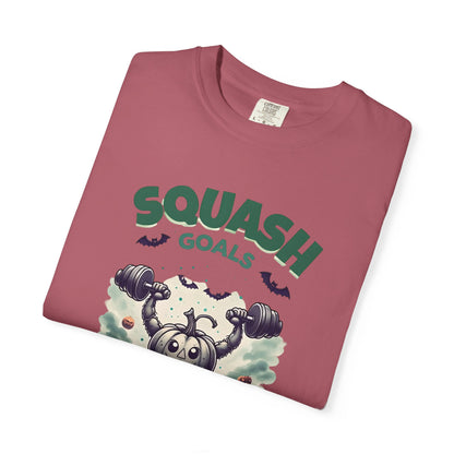 Halloween Fitness T-Shirt, Squash Goals Tee, Pumpkin Workout Shirt, Spooky Gym Wear, Fall Exercise Top, Unisex Apparel
