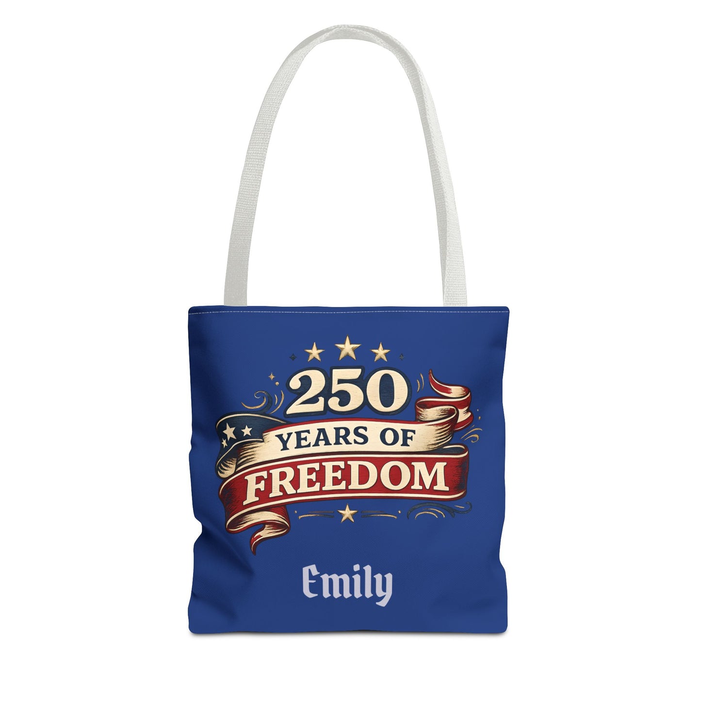 250 Years of Freedom Tote Bag | Patriotic Flag Ribbon Design