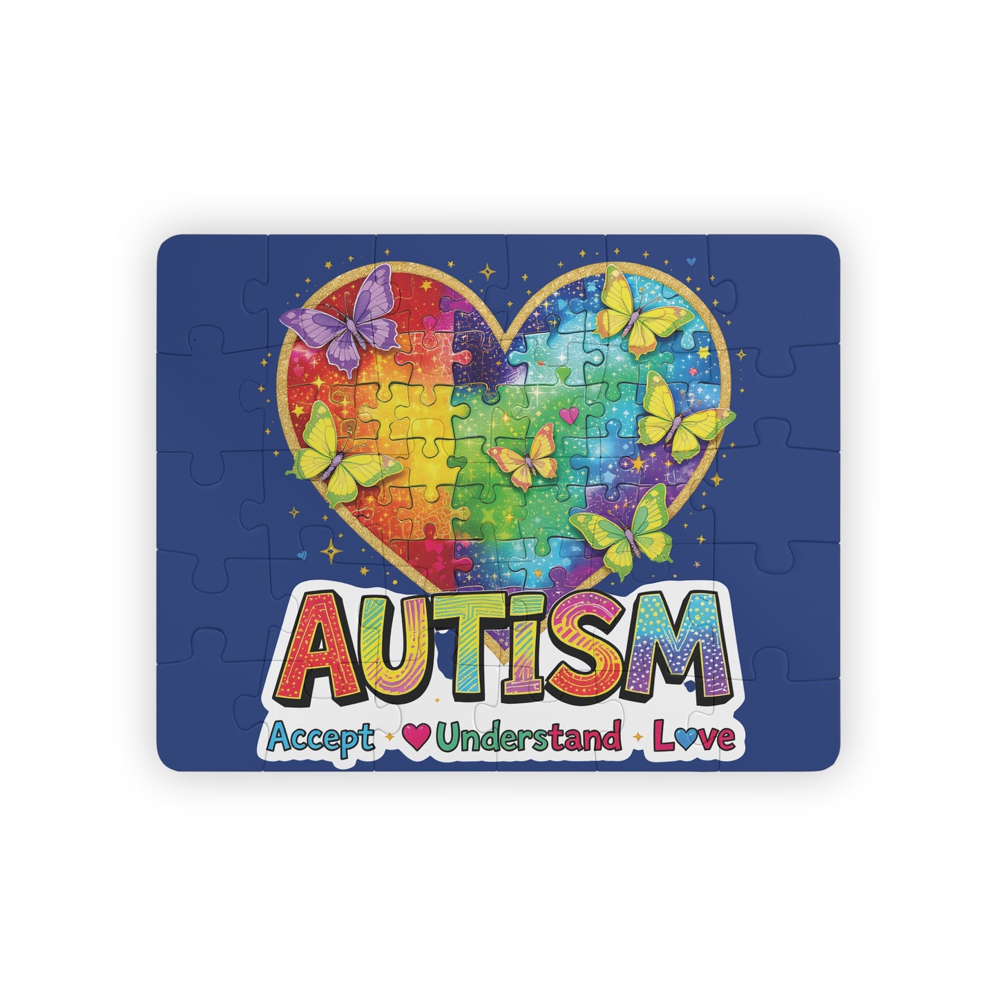 Autism Puzzle Heart Kids' Puzzle | 30-Piece Rainbow Butterfly Design