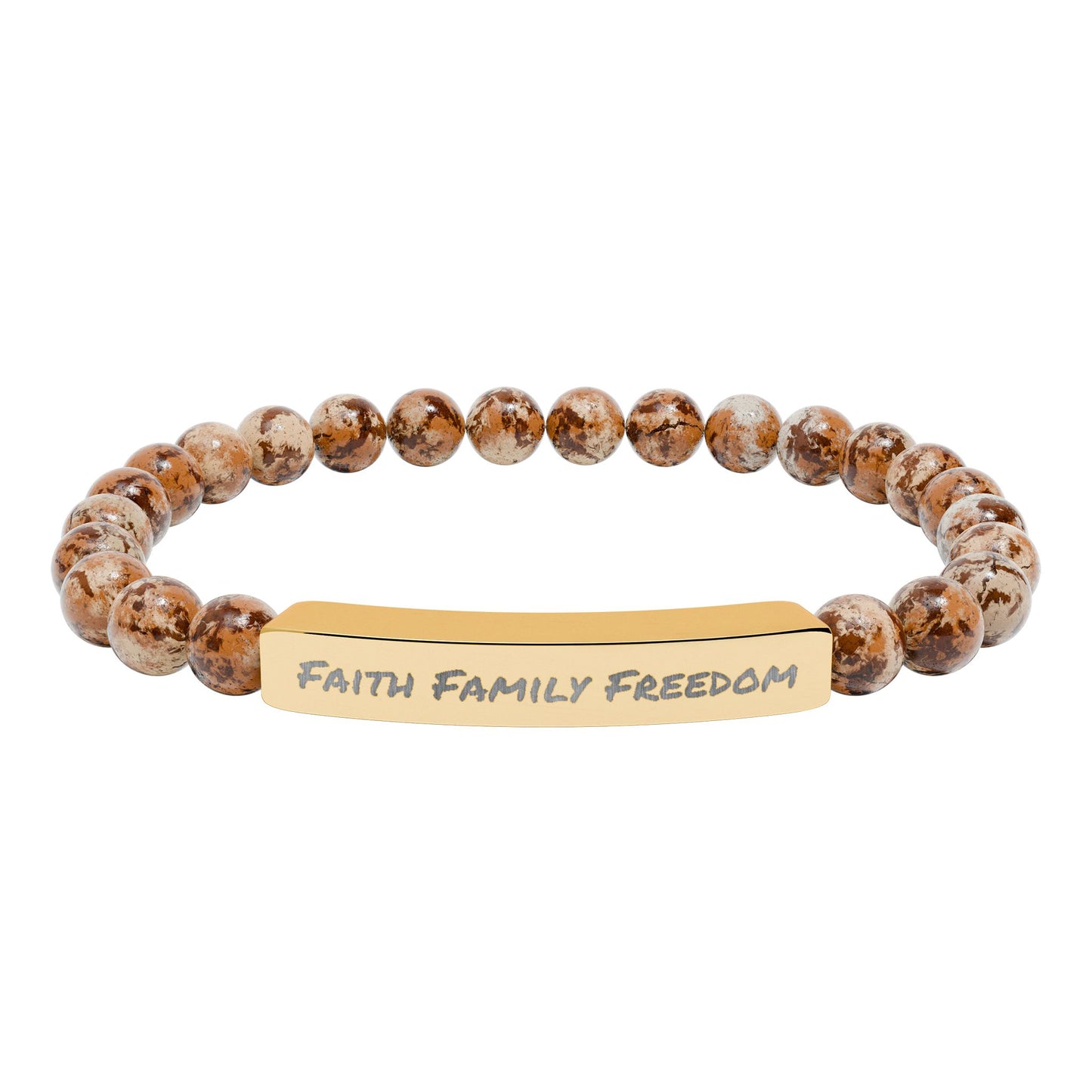 Faith Family Freedom Stone Bar Bracelet | Engraved Beaded Bracelet
