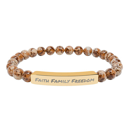 Faith Family Freedom Stone Bar Bracelet | Engraved Beaded Bracelet