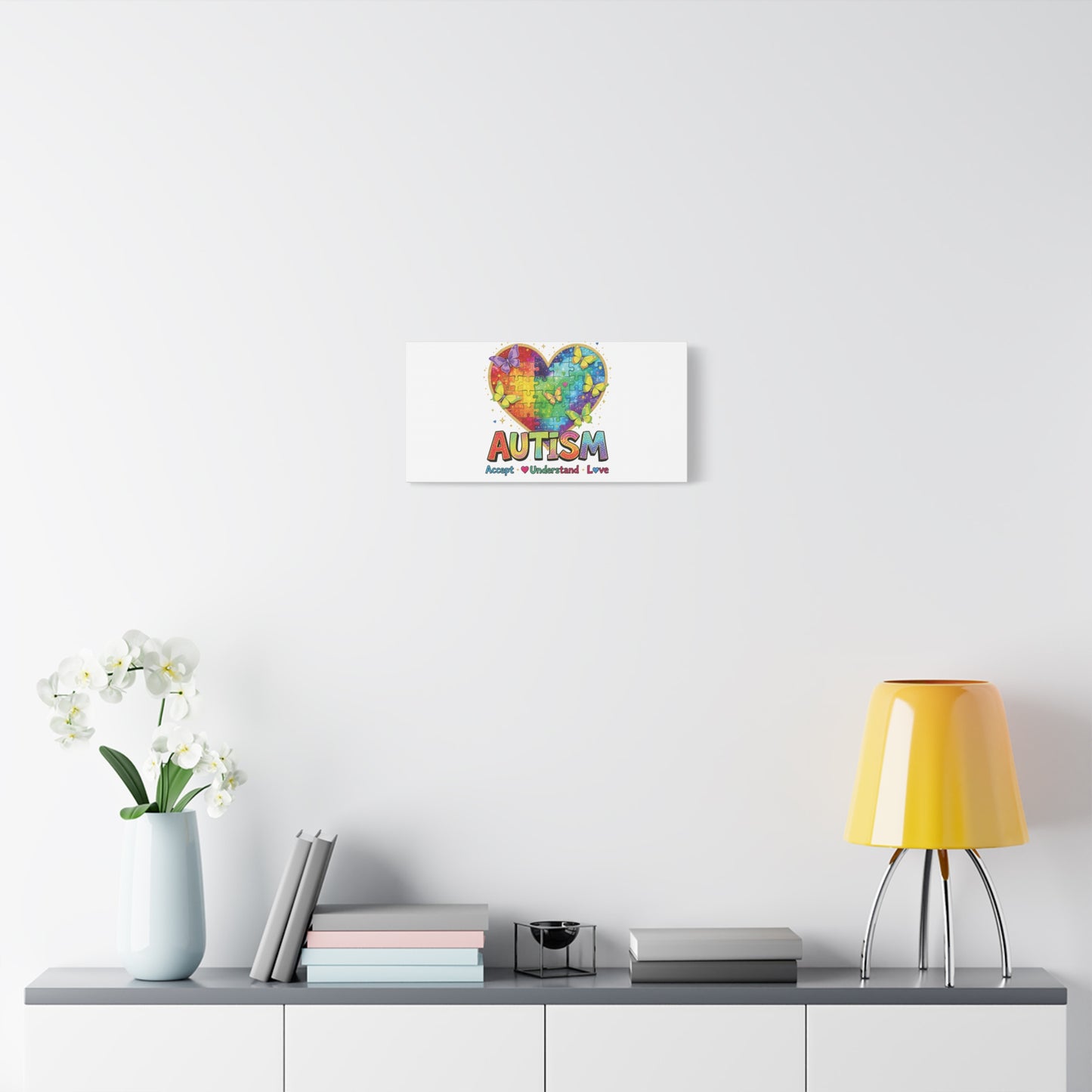 Autism Heart Puzzle Rainbow Butterflies Canvas | Accept Understand Love