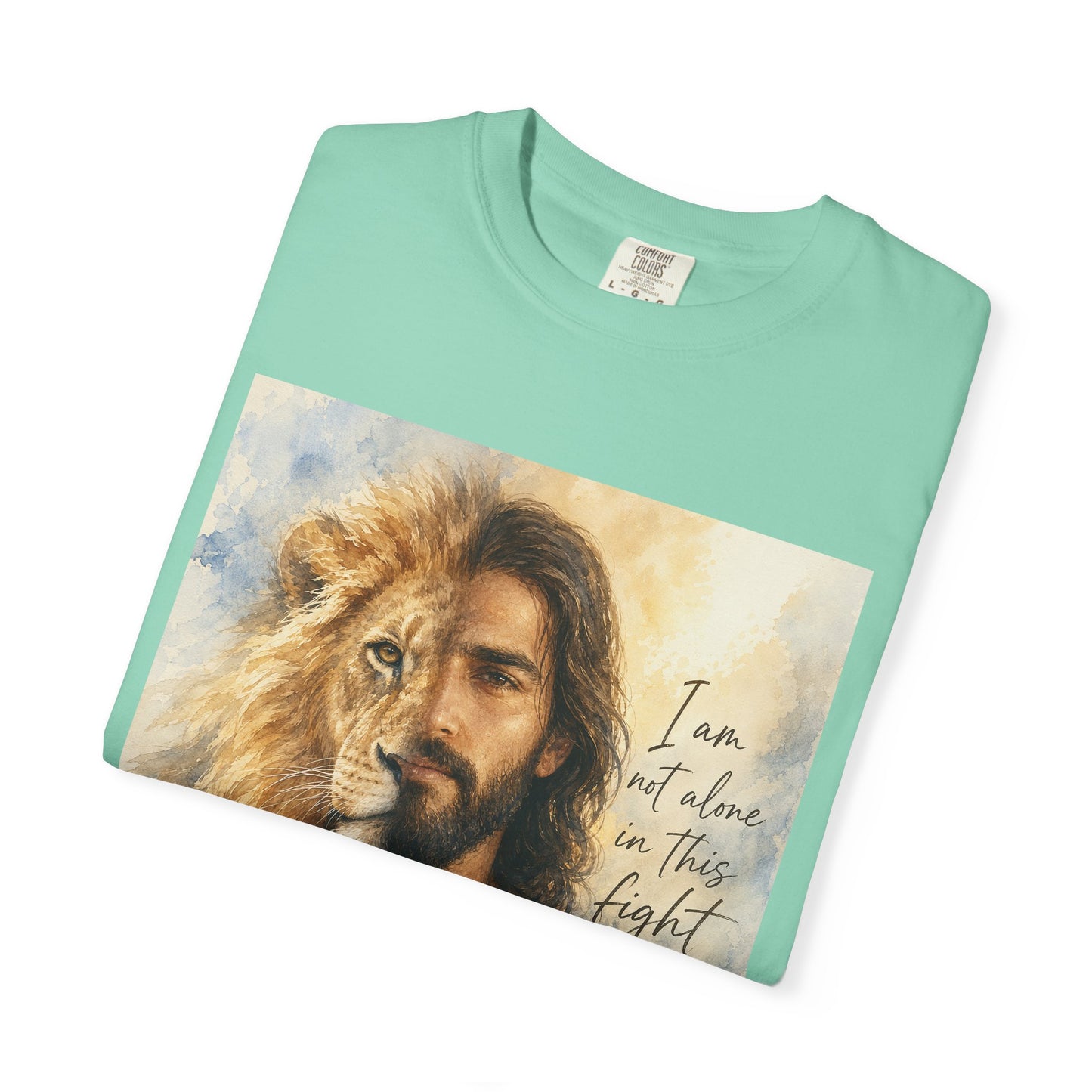 Jesus Lion Graphic T-Shirt — "I Am Not Alone in This Fight" Christian Faith Tee