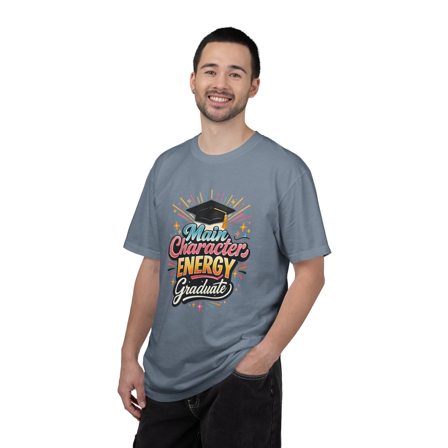 Main Character Energy Graduate T-Shirt | Graduation Cap Typography Tee