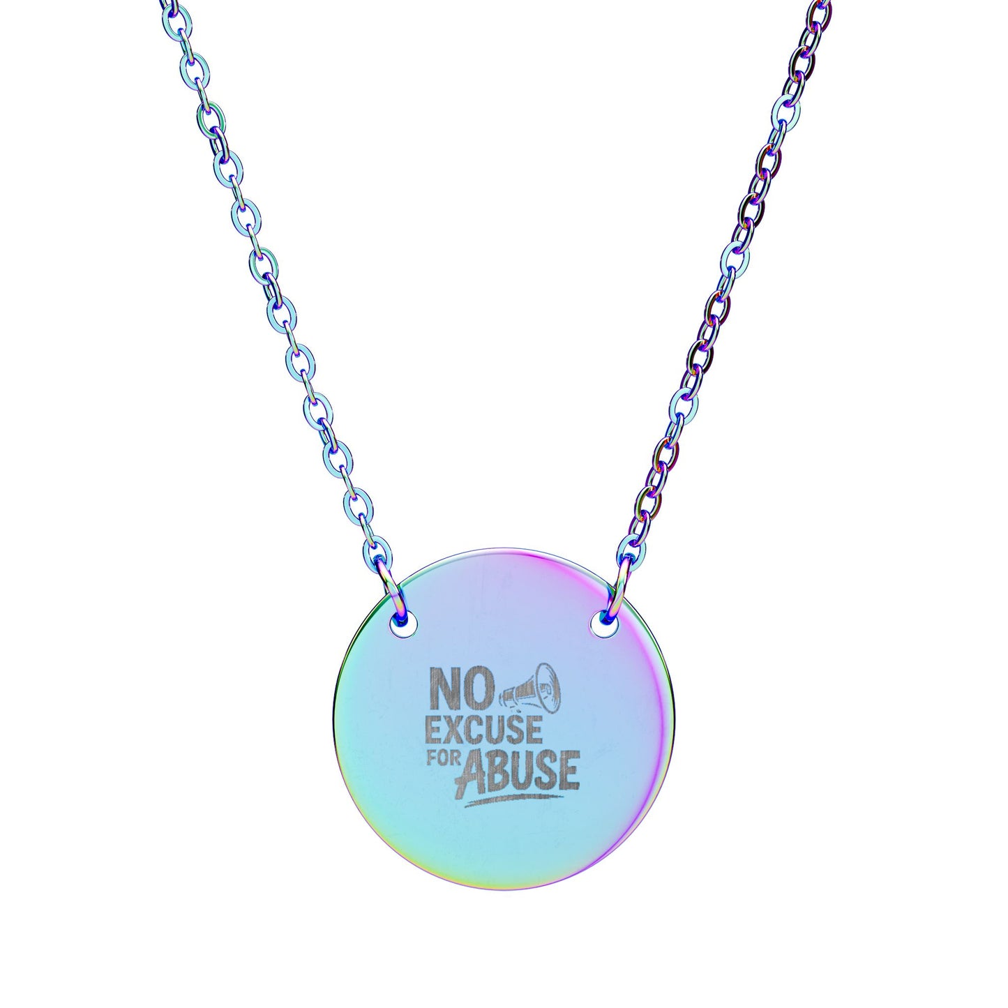No Excuse For Abuse Circle Necklace | Engraved Awareness Pendant