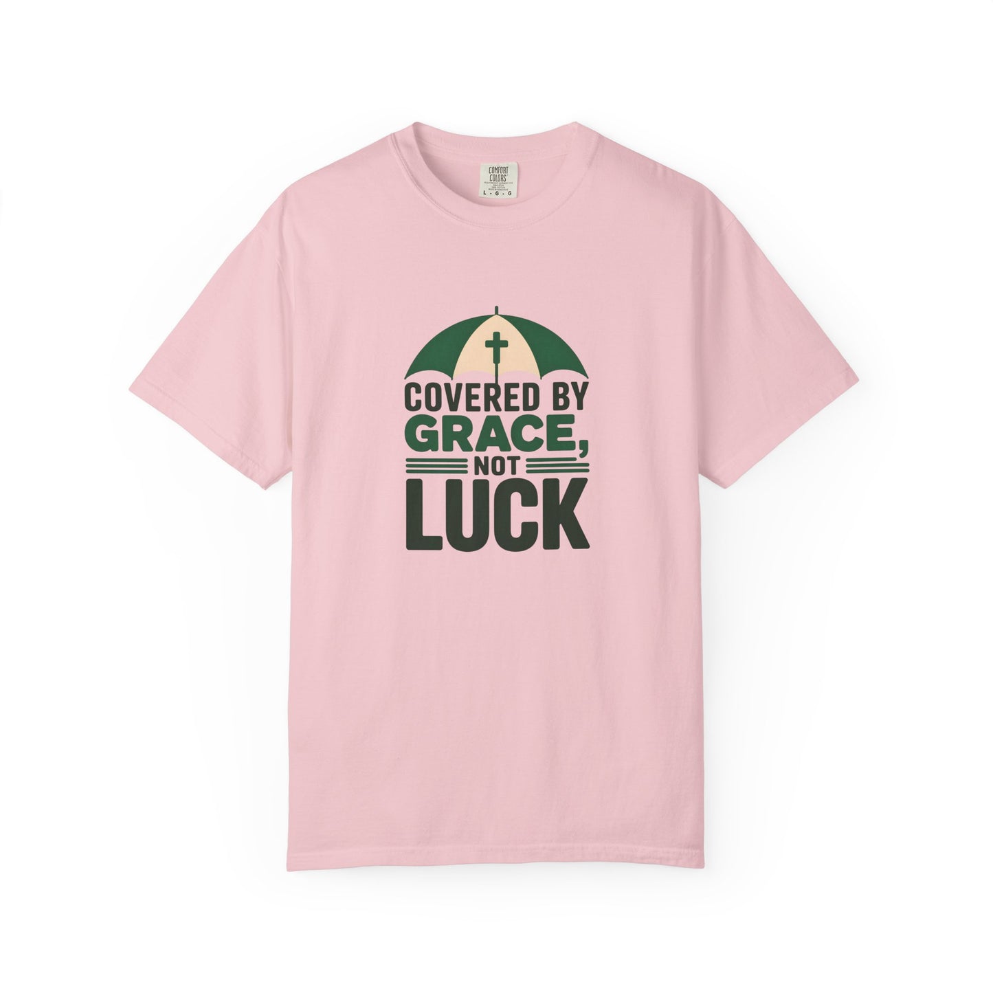 Covered by Grace Not Luck T-Shirt | Christian faith tee, cross graphic