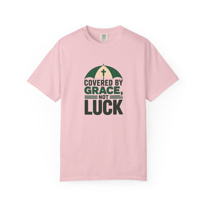 Covered by Grace Not Luck T-Shirt | Christian faith tee, cross graphic