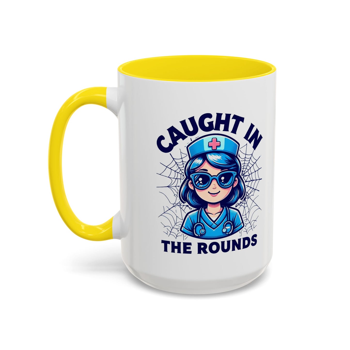 Nurse Coffee Mug, Cute Nursing Gift, Healthcare Appreciation, Fun Spider Design, Caught in the Rounds Mug