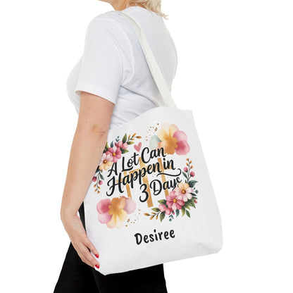 A Lot Can Happen in 3 Days Easter Faith Tote Bag | Floral Script Personalized Name