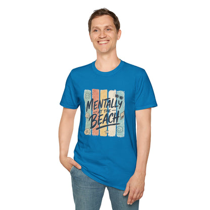Mentally at the Beach T-Shirt | Retro Stripes, Sunglasses & Seashells