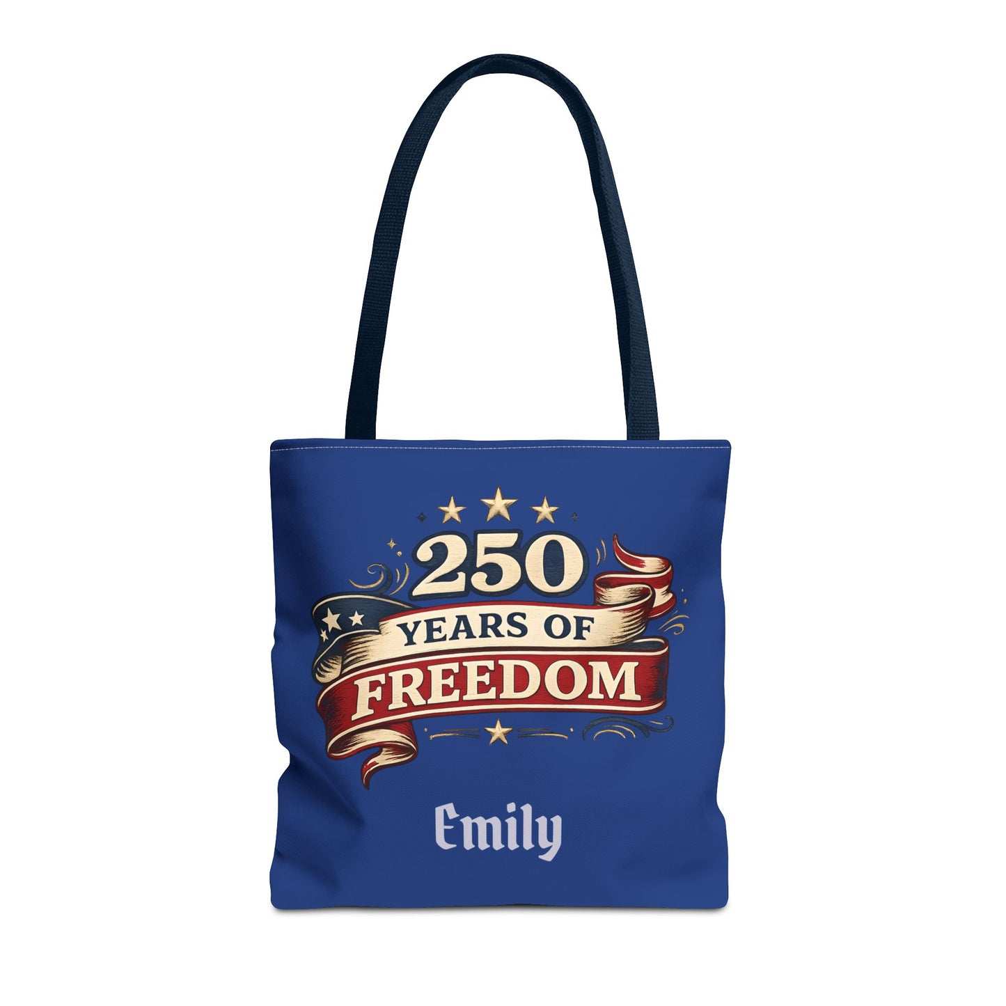 250 Years of Freedom Tote Bag | Patriotic Flag Ribbon Design