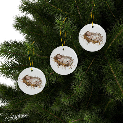 Baby Jesus Ceramic Ornament, Religious Christmas Decor, Nativity Scene Ornament, Christian Holiday Gift, Festive Tree Decoration, Religious