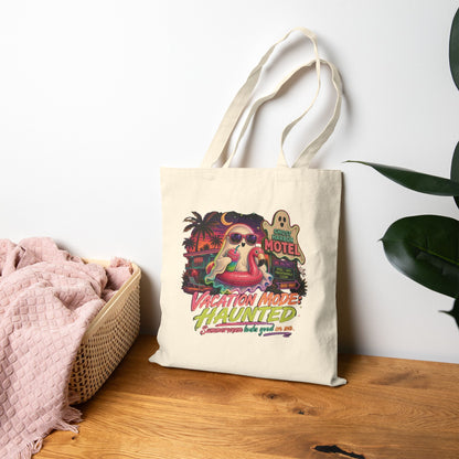 Vacation Mode Haunted Tote Bag | Retro Ghost Motel Beach Illustration