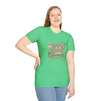 Running on Caffeine & Chaos T-Shirt | Coffee Mug Donut Illustration