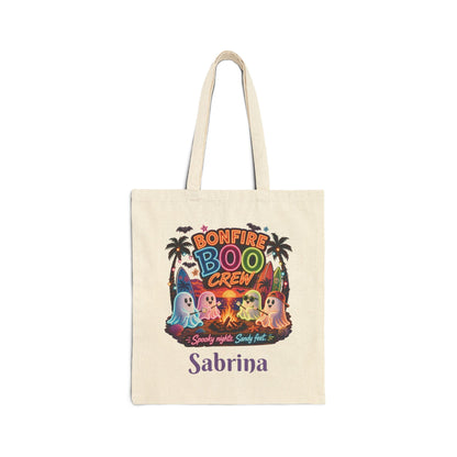 Bonfire Boo Crew Tote Bag | Halloween ghosts, campfire spooky beach design