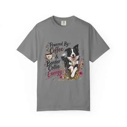 Powered by Coffee & Border Collie Energy T-Shirt | Border Collie Dog Tee