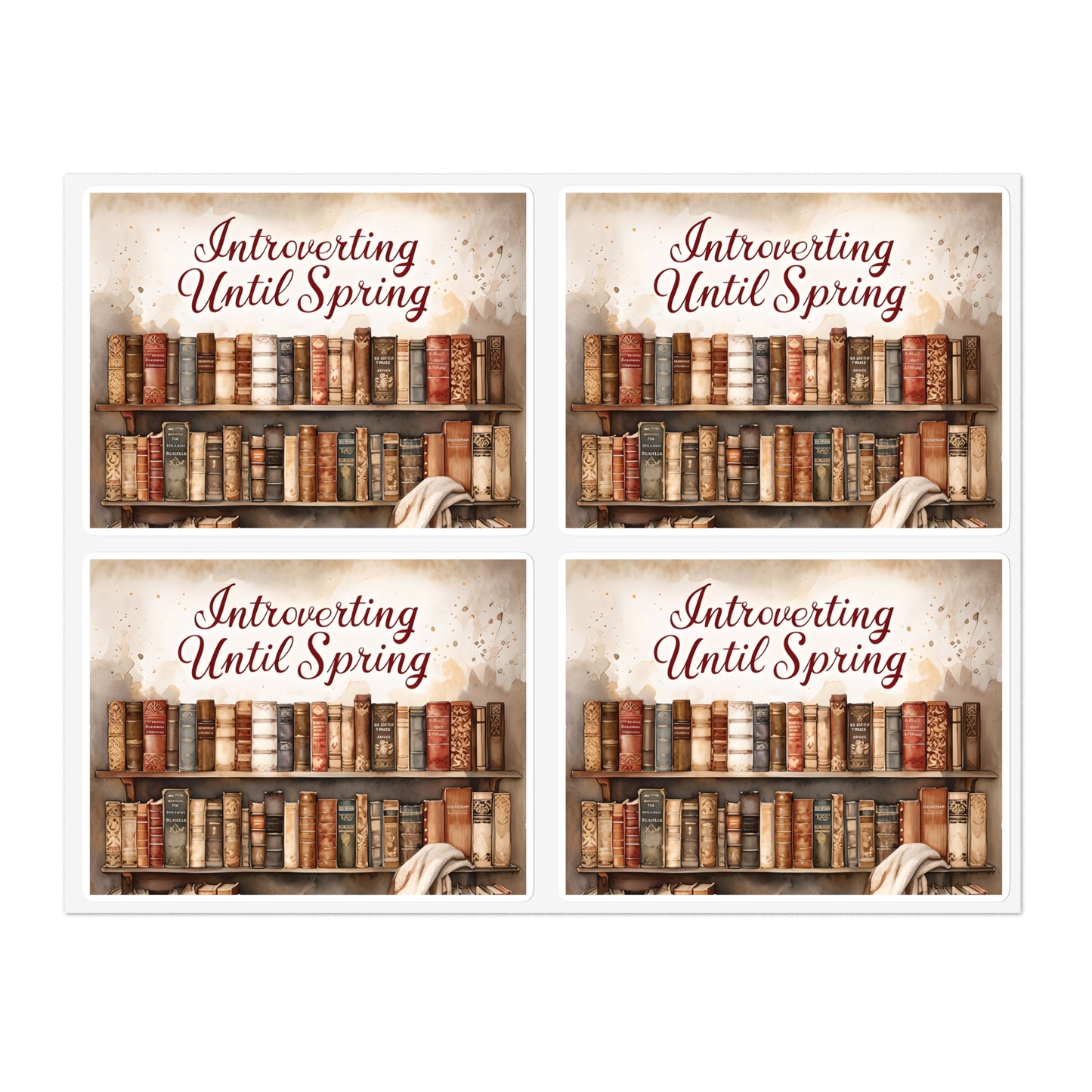 Introverting Until Spring Sticker Sheet | Vintage Bookshelf Booklover Sticker