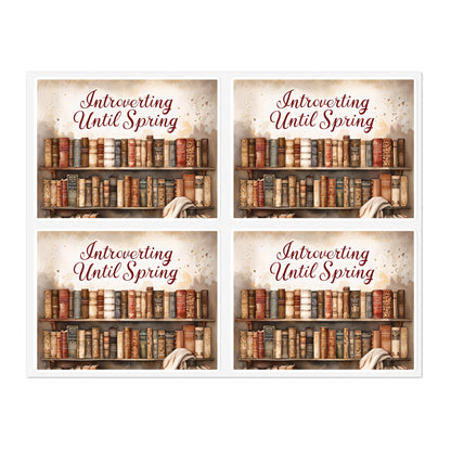 Introverting Until Spring Sticker Sheet | Vintage Bookshelf Booklover Sticker