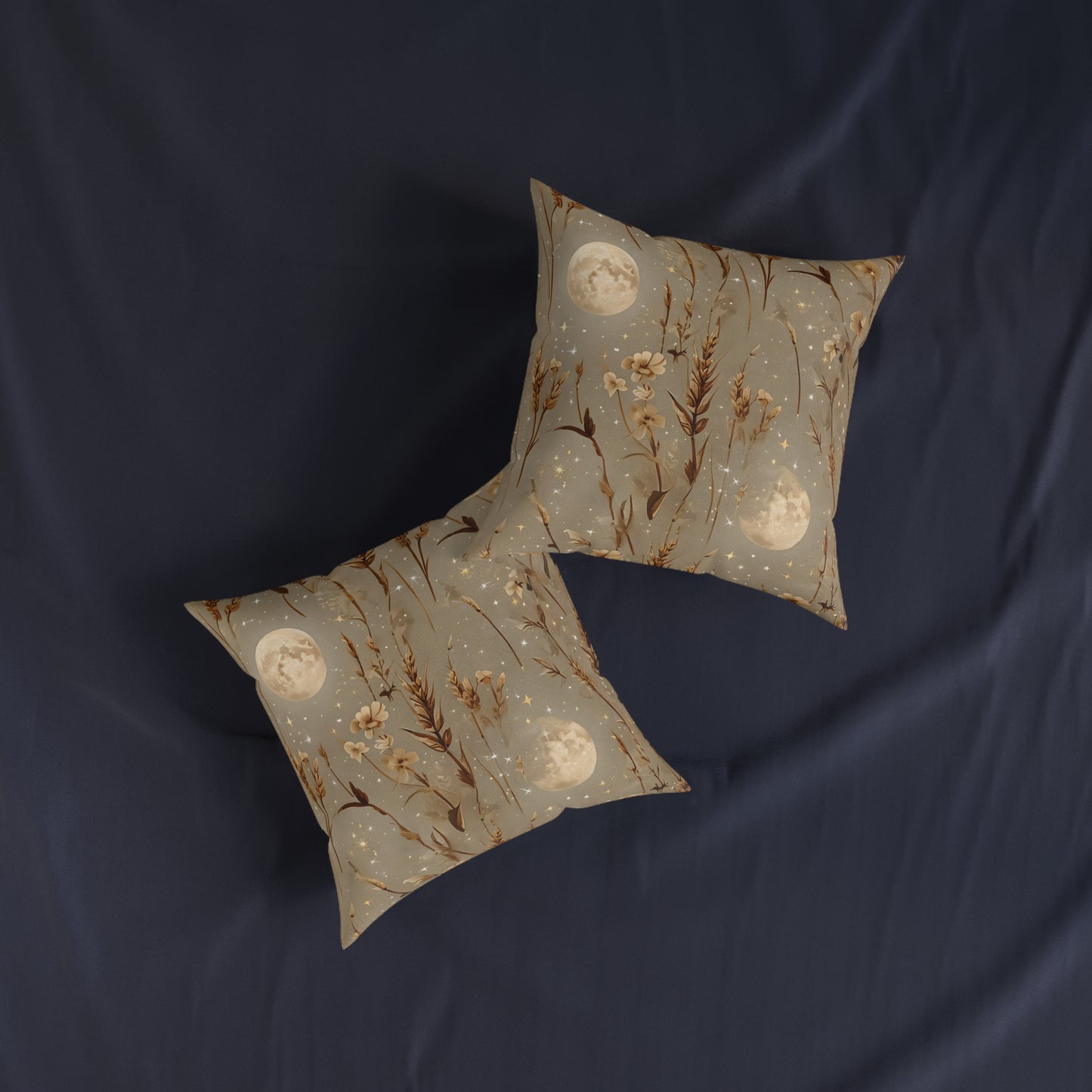 Celestial Floral Square Pillow - Cozy Decor, Moonlight Dreams, Boho Home Accents, Elegant Gift for Her, Bedroom Knickknack, Harvest Moon