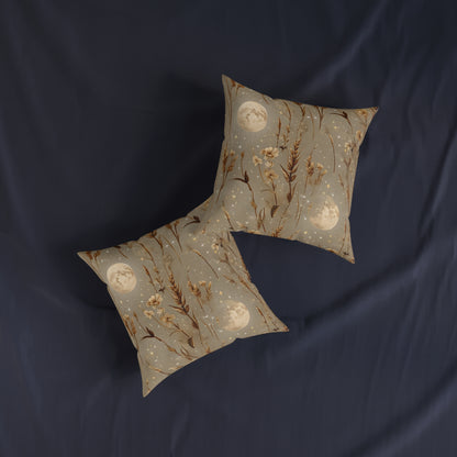 Celestial Floral Square Pillow - Cozy Decor, Moonlight Dreams, Boho Home Accents, Elegant Gift for Her, Bedroom Knickknack, Harvest Moon