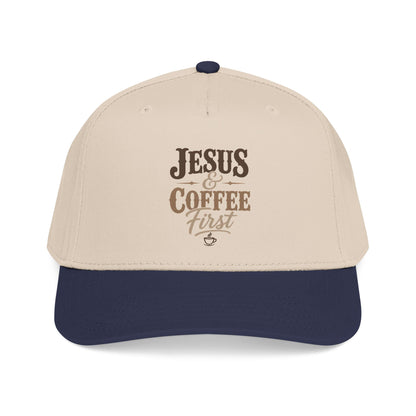 Jesus & Coffee First Mid Profile Baseball Cap | Christian Script Logo