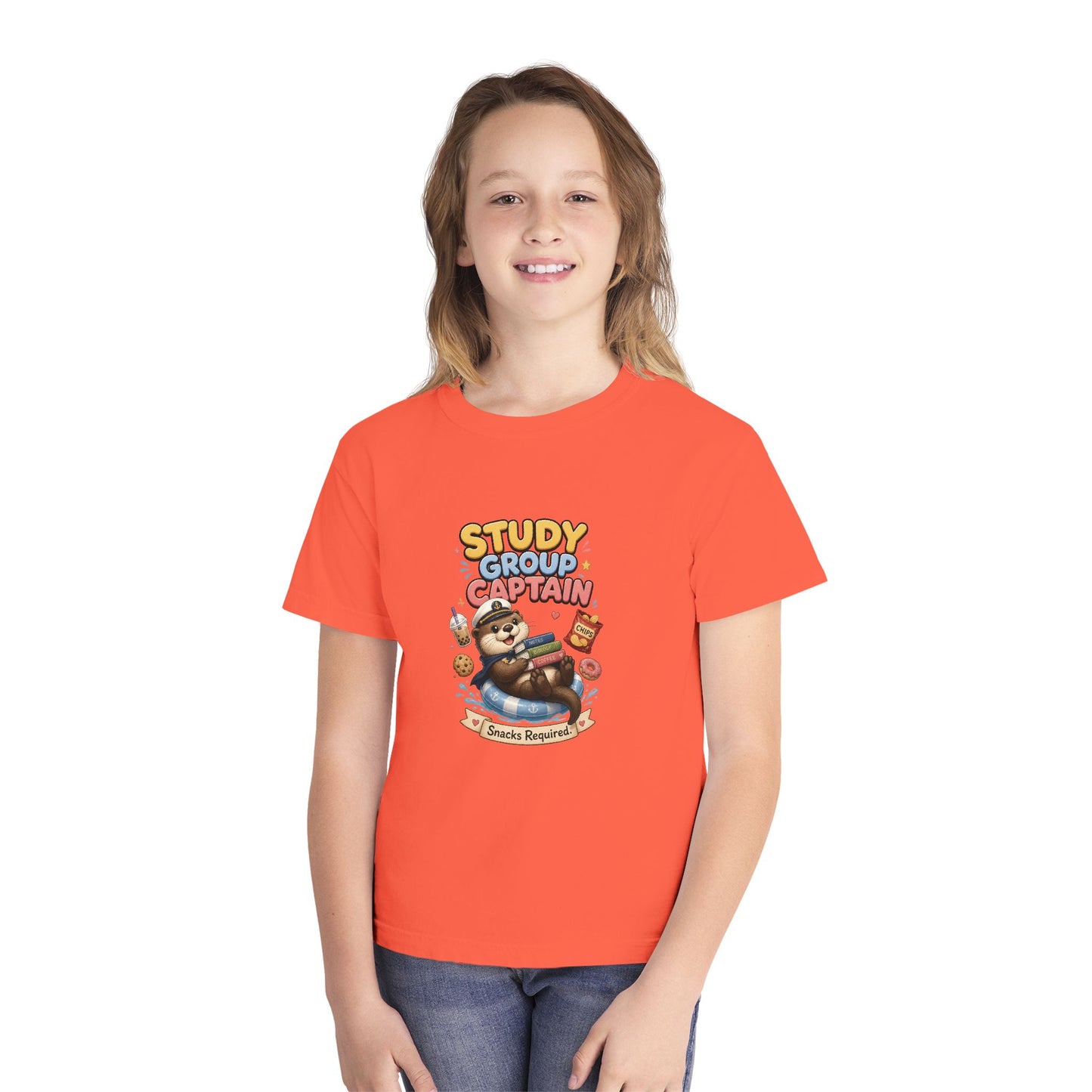 Study Group Captain Youth Tee | Sloth Studying Snacks Graphic