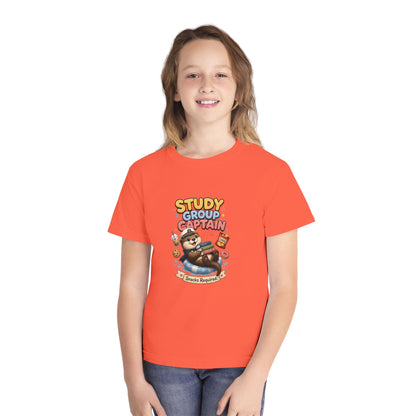 Study Group Captain Youth Tee | Sloth Studying Snacks Graphic