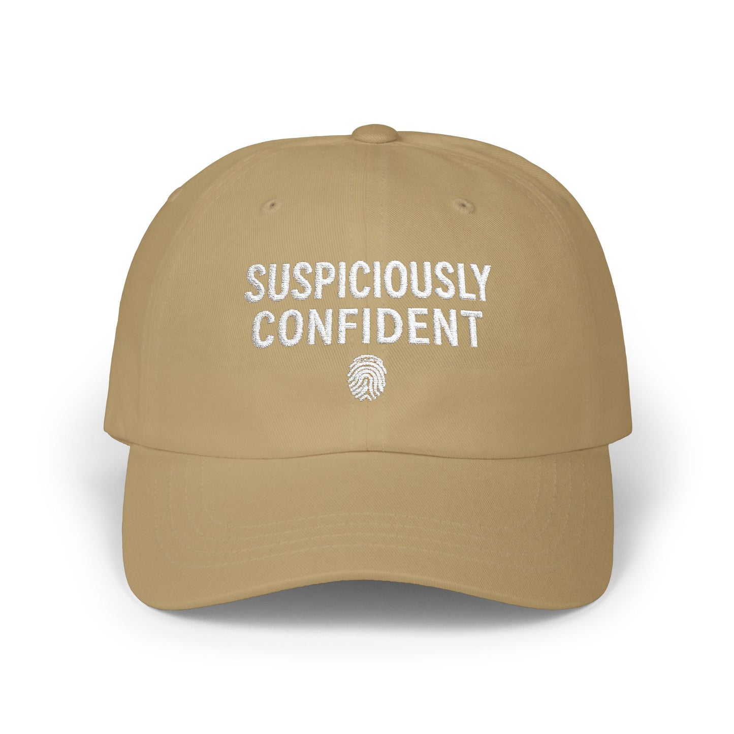 Suspiciously Confident Dad Cap | Embroidered Text, Fingerprint Accent