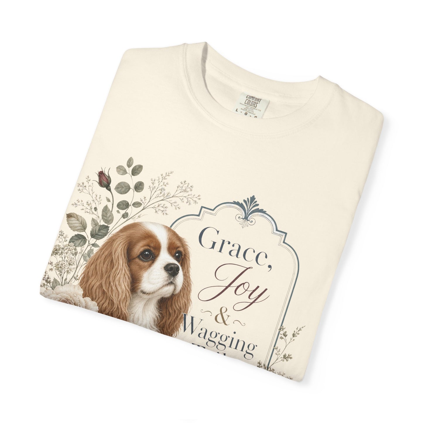 Cavalier King Charles Spaniel floral portrait T-shirt | Grace Joy Wagging Tails