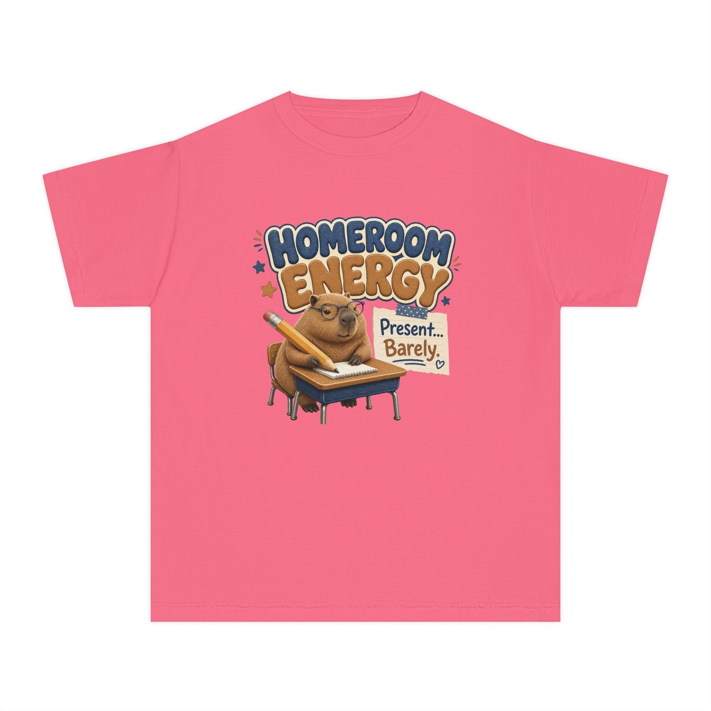 Homeroom Energy Sloth on Desk Youth Tee | Funny School Illustration