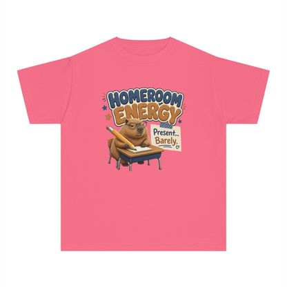 Homeroom Energy Sloth on Desk Youth Tee | Funny School Illustration